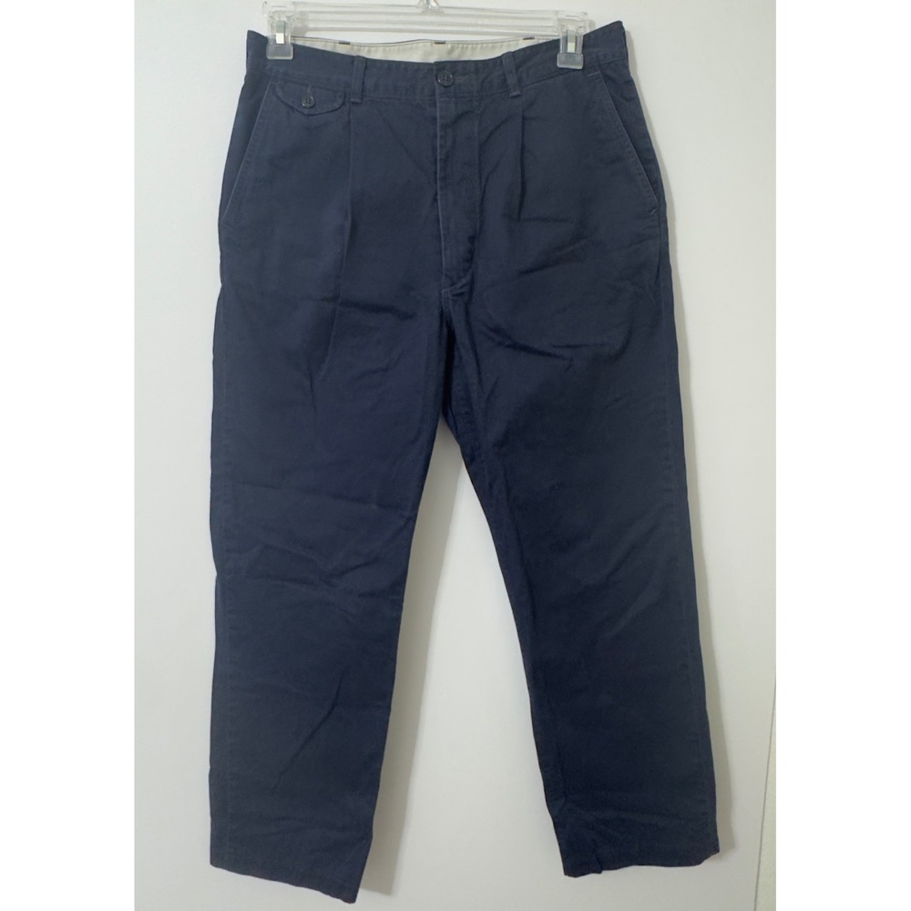 Buck Mason Pleated Officer Chino Mens 32 Navy Blue Straight Leg Cotton